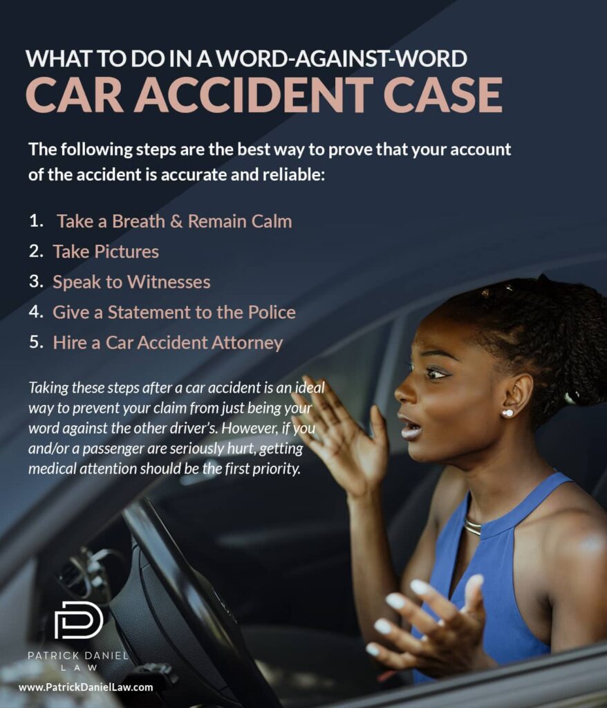 What to do in a word-against-word car accident case. | Patrick Daniel Law