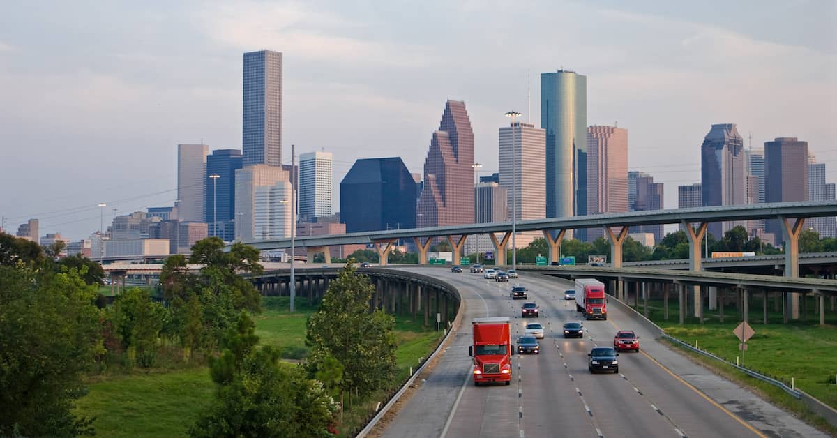 18-wheelers and other vehicle traffic outside Houston, Texas