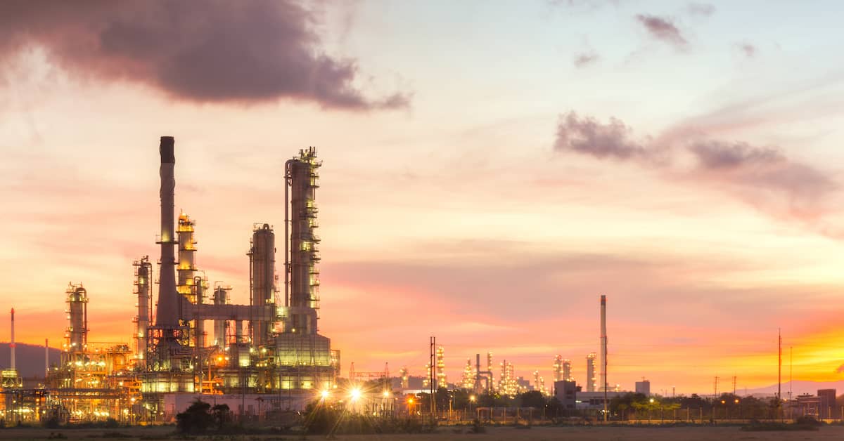 oil refinery at dusk