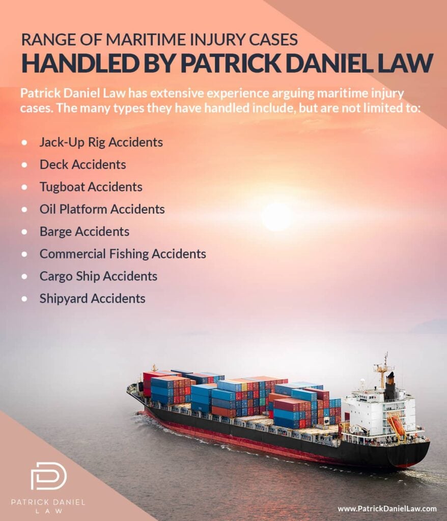 Range of maritime injury cases handled by Patrick Daniel Law.