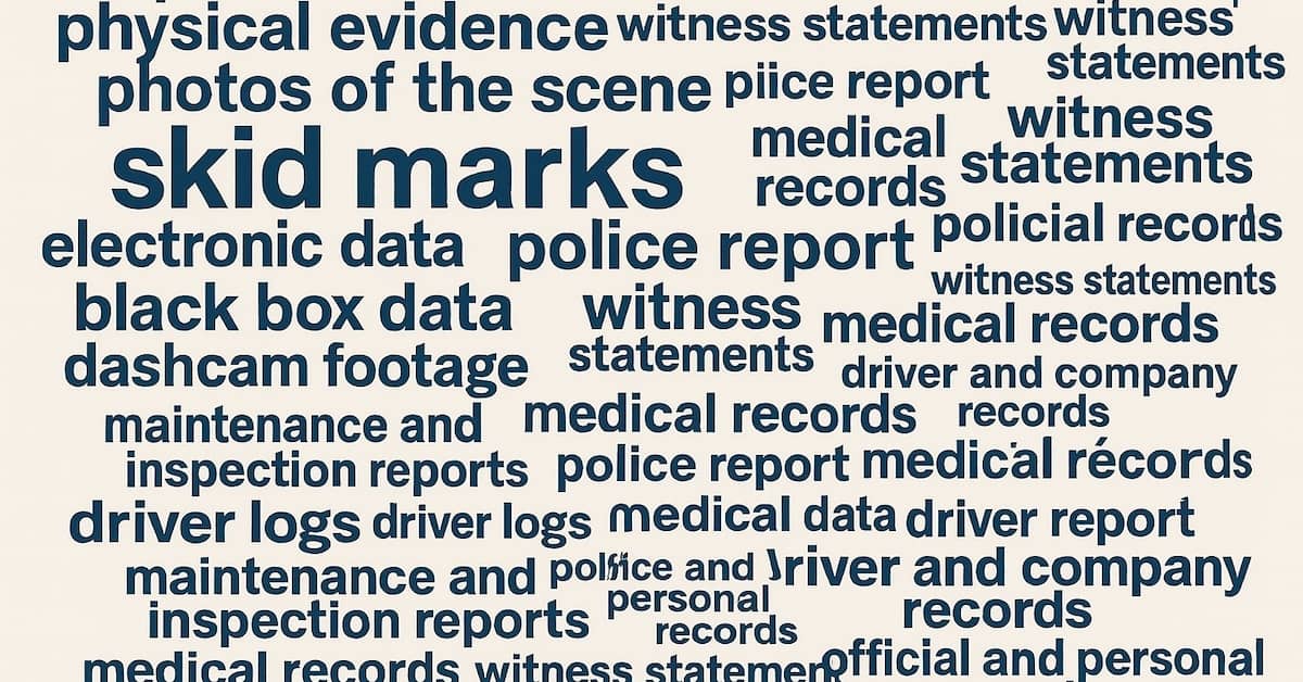 Writing listing different types of evidence after a truck accident. | Patrick Daniel Law